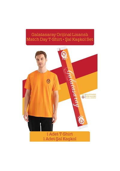 Galatasaray Lisanslı Match Day T-shirt + Şal Kaşkol Set Ahşap Kutulu 106 Sarı