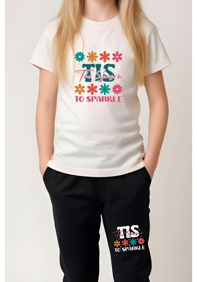 Panios Kids Baskılı Kız Çocuk Tişört Ve Eşofman Alt-üst Takım KREM