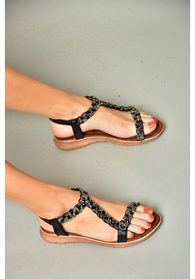 Fox Shoes S258014809 Siyah Alçak Tabanlı Kadın Sandalet Siyah-suni Deri Siyah