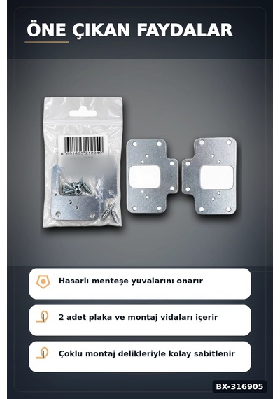 Menteşe Tamir Sacı Plakası Mobilya Dolap Kapağı Onarım Plaketi, 2 Adet Bx-316905 Çok Renkli