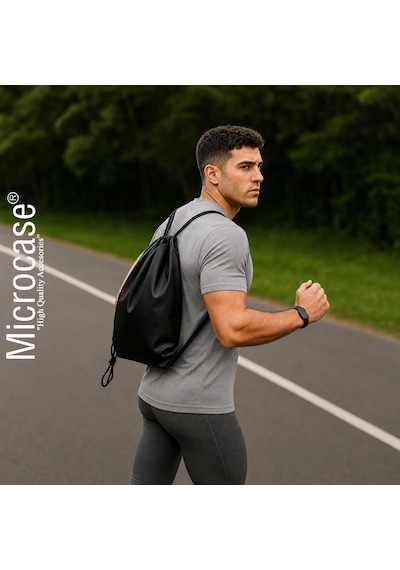 Microcase Su Geçirmez İpli Büzgülü Sırt Askılıklı Spor Çantası Gym Fitness Seyehat Hafif Kullanışlı Çanta 1 Adet Al5626 siyah