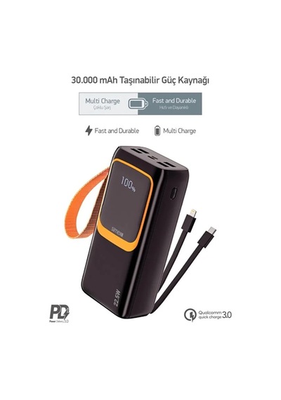 Simex 30.000 Mah Powerbank 30000 Mah Ekranlı 22.5w Pd Hızlı Şarj Fenerli Kablolu Type C Lighting Renkli