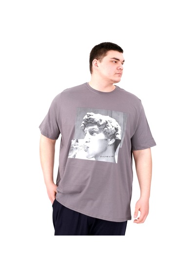 Mode Xl Büyük Beden Erkek T-shirt Bisiklet Yaka Statue U25027 Füme Füme