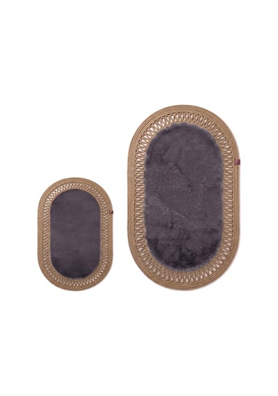 Banyo Paspası Takımı 60x100+40x60 Cm İç Trikot Antrasit Gri & Camel