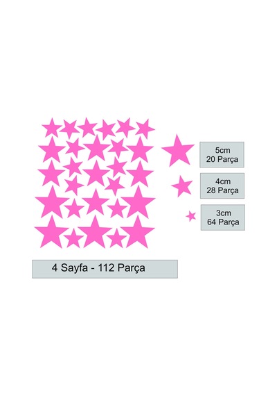 - 3-4-5cm Ebatlarında Karışık 112 Adet Bebe Pembe Yıldız Sticker Nocolor-c8484b42