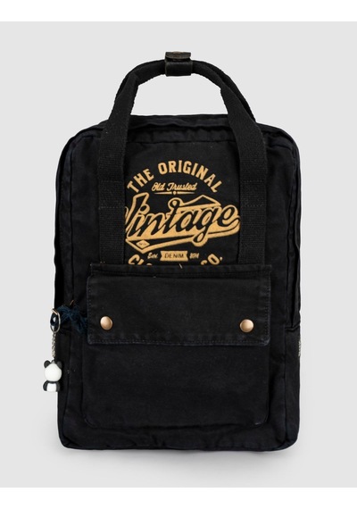 Cabani Siyah Baskılı Keten Unisex Sırt Çantası