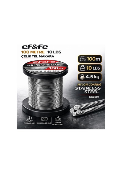 Effe Hg2501 Çelik Tel Makara 100m 10lbs 4.5kg Nylon Coating Stainless Steel 10 Lbs