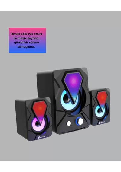 2+1 Rgb Led Işıklı Güçlü Bas Sistemli Bilgisayar Hoparlörü Renkli