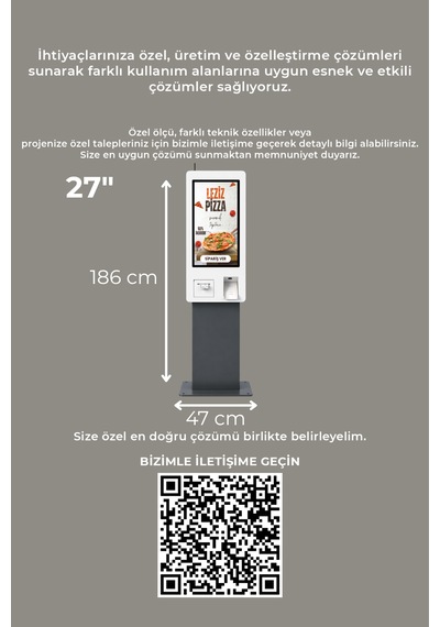 27 Inç Fhd Dokunmatik Ayaklı Self Servis Ödeme Ve Sipariş Kiosku Android
