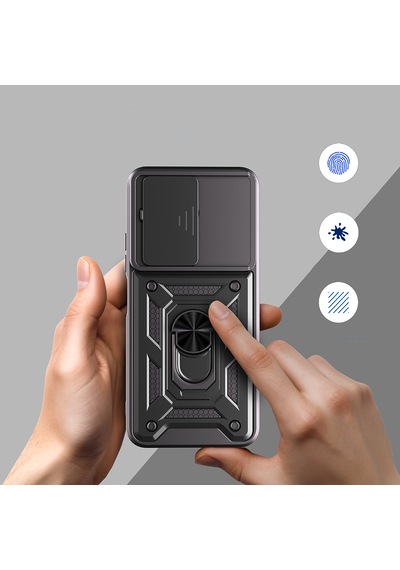 Tecno Spark 40 Kılıf Tam Korumalı Magnetik Standlı Kamera Korumalı Sürgülü Vega Kapak Siyah