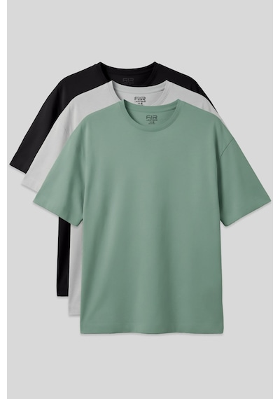Basic Oversize O Yaka 3lü Paket Siyah-taş-açık Yeşil Erkek T-shirt - 88377 Siyah - Yeşil