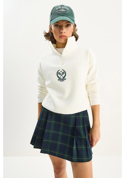 Shade Kadın Dik Yaka Yarım Fermuarlı İçi Polarlı Crop Sweatshirt 1808 60283713 - Beyaz