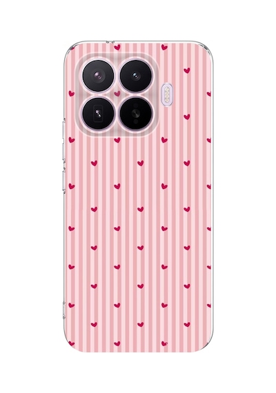 Xiaomi 17t Pro Uyumlu Pembe Çizgili Ve Mini Kalp Baskılı Silikon Kılıf Renkli