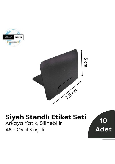 10 Adet Silinebilir Karatahta Etiket Seti A8 Ayaklı Standlı Siyah