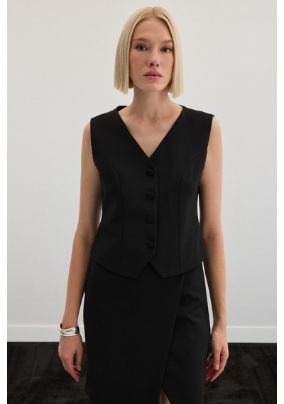 Sateen Klasik Yelek - Siyah-136495