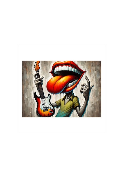 Rock'n Roll Ağız Modern Ahşap Tablo