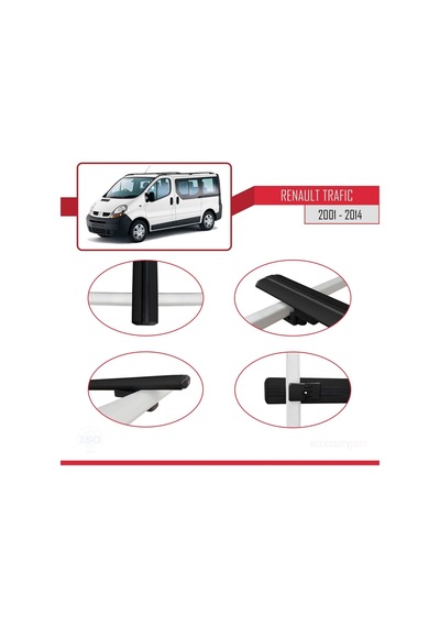 Renault Trafic 2001-2014 Arası İle Uyumlu Basic Model Ara Atkı Tavan Barı Siyah 3 Adet