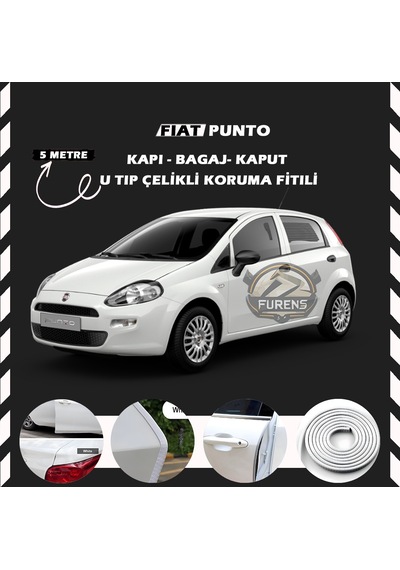 Fiat Punto Oto Araç Kapı Koruma Fitili 5metre Parlak Beyaz Renk