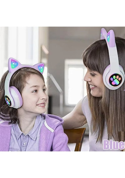 Kedi Kulağı Detaylı Kablosuz Rengarenk Işıklı Bluetooth Rgb Çocuk Oyuncu Kulaklık Üstün Performans