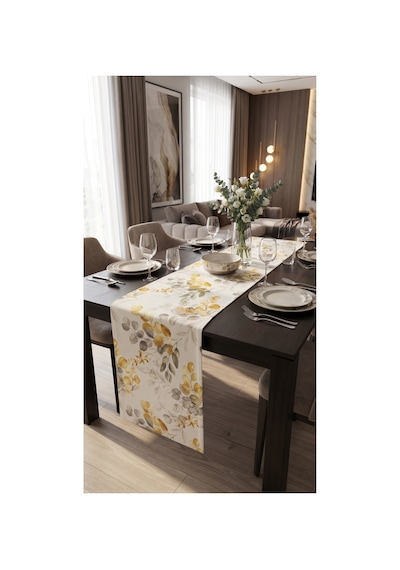 Duck Kumaş Runner 40x150 Cm Okaliptüs Yaprak Desenli, Su İtici Leke Tutmaz Dekoratif Masa Şeridi Yeşil - 935368802 Yeşil