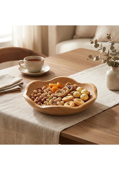 Dekoratif Bambu Kase 20 Cm Ve 25 Cm Ölçü Seçenekli, Dalgalı Kenarlı Sunum Kasesi, Çerezlik, Kuruyemiş, Kuru Meyv
