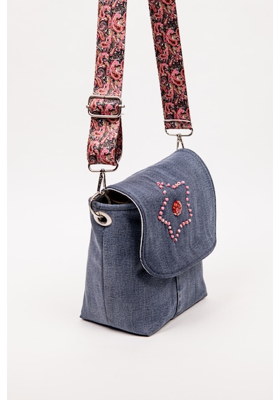 Fabric Craft Bag Omuz Çantası Kadın Kot Kumaş Desenli Askılı 23x20 Cm Denim