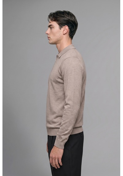 Defacto Standart Fit Yarım Fermuarlı Polo Yaka Triko Basic Kazak H7595ax26aubg766 Bej-bg766