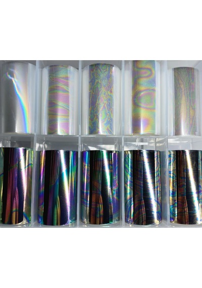 10lu Tırnak Süsleme Folyosu Şeffaf Ve Koyu Holografik Dizayn Nail Art Transfer Folyo Wnf-045