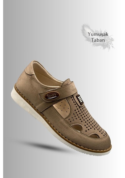 Sermoda Çocuk Sandalet - Cırtlı Süet Yumuşak Taban Erkek Çocuk Sandalet Kum