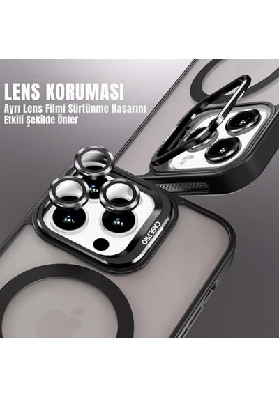 Kılıf Kamera Korumalı Şarj Özellikli Mat Şeffaf Renkli Kılıf 13 Pro Siyah Diğer