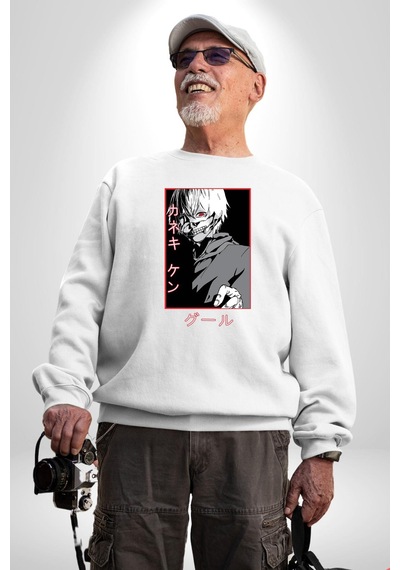 Kaneki Ken Kuma Japon Anime Şeytan Unisex Beyaz Sweatshirt Beyaz