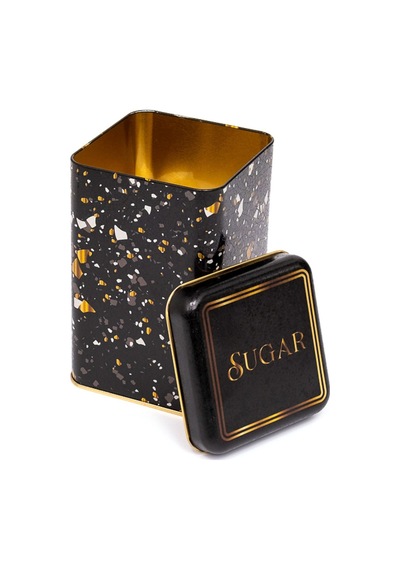 Terrazzo Black Desenli Kare Metal Saklama Kabı 10.5 x 10.5 x 16 CM 1.7 L Çok Renkli