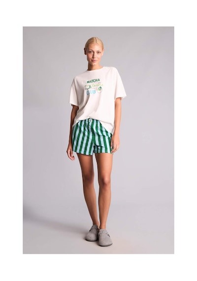 Defacto Oversıze Kısa Kollu 2li Yeşil Şortlu Pijama Takımı I0436ax26hsgn503 Yeşil-gn503