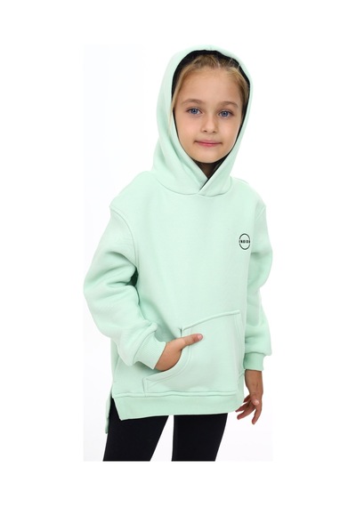 Toontoy Kız Çocuk Oversize Kapüşonlu Cepli Nakış Baskılı Yırtmaçlı Sweatshirt - 3 İplik Şardonlu Mint Yeşili