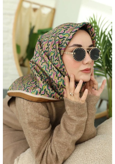 Silk Home Twill Ipek Eşarp Vizon, Yağ Yeşili, Pembe, Koyu Yeşil 11413-09