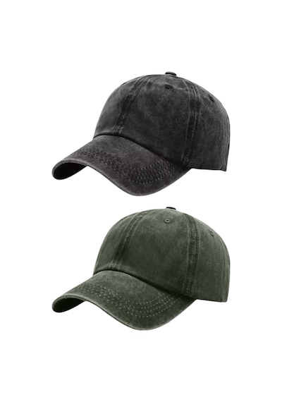 Tezzgelsin Unisex %100 Pamuklu Eskitme 2'li Kep Şapka Siyah Haki