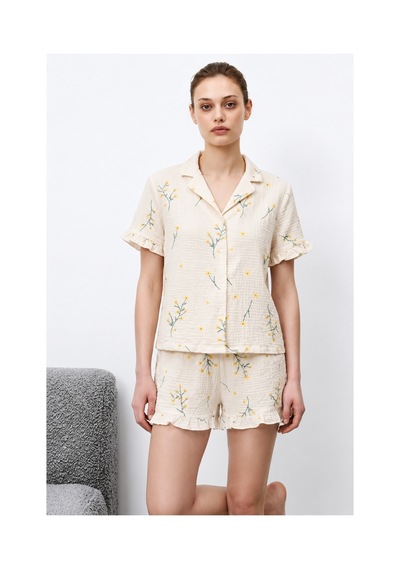 Fit Women Kadın Premium Fırfırlı Çok Renkli Pijama Takımı