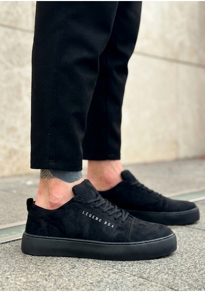 Tarzbu Bağcıklı Süet Erkek Klasik Sneakers Ayakkabı Tarz0104 Siyah