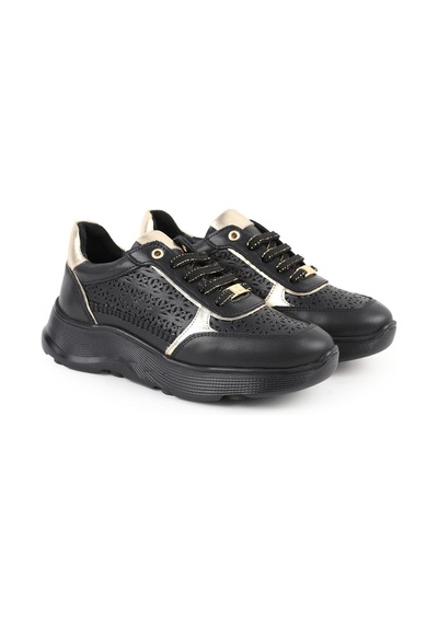 Mamma Mia Kadın Günlük Ayakkabı Hakiki Deri Lazer Kesim Desenli Metalik Geçişli Kalın Taban Sneaker 26y-7085 Siyah-altın Mamma Mia Kadın Günlük Ayakkabı Hakiki Deri Lazer Kesim Desenli Metalik Geçişli Kalın Taban Sneaker 26y-7085 Siyah-altın