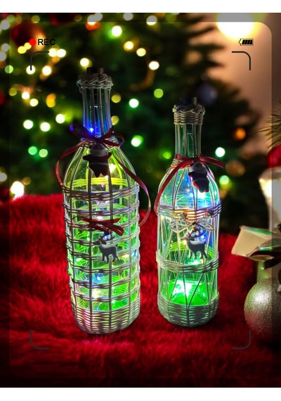 Peri Led Işıklı Bambu Şişe Noel Temalı
