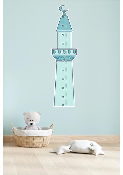 Camii Minaresi Çocuk Boy Ölçer Duvar Stickerı - Ramazan Sticker Hediyesi Eğitici Boy Cetveli