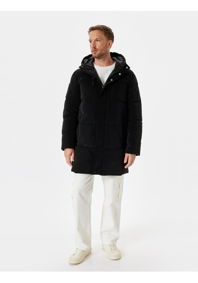 Koton Anorak Mont Kapşonlu Slim Fit Fermuarlı Cep Detaylı Siyah 5wam00004hw