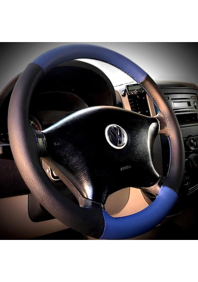 Dikişli Direksiyon Kılıfı Mavi Deri Siyah Deri Mavi Dikişli Volkswagen Crafter Mavi