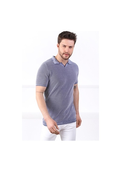 Ferraro Saks/Beyaz Kuşgözü Desenli Polo Yaka Erkek Triko T-Shirt-Saks