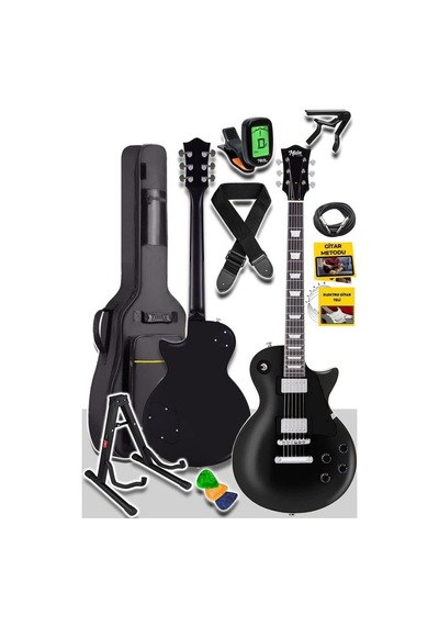 Midex Grx-200bk-bag Üst Segment Profesyonel Elektro Gitar Set Les Paul Kasa Masif Ağaç Hh