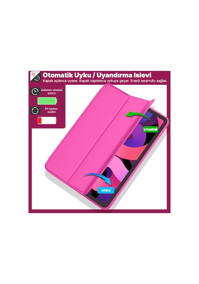 İpad 11. Nesil A16 Ve 10. Nesil 10.9" Uyumlu Kılıf A3355 A2696 Ultra İnce Standlı Kapak Pembe Kapaklı Kılıf