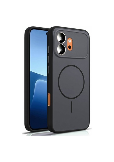 Caseonn Honor 600 5g Kılıf Metal Tuşlu Halka Desenli Silikon Kapak Siyah
