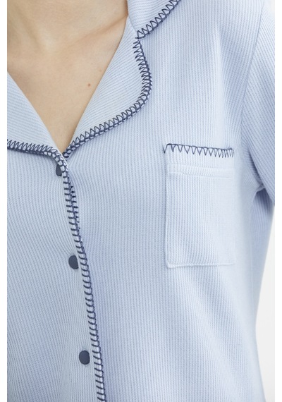 Sementa Düğmeli Gömlek Model Pijama Takım - Mavi Mavi
