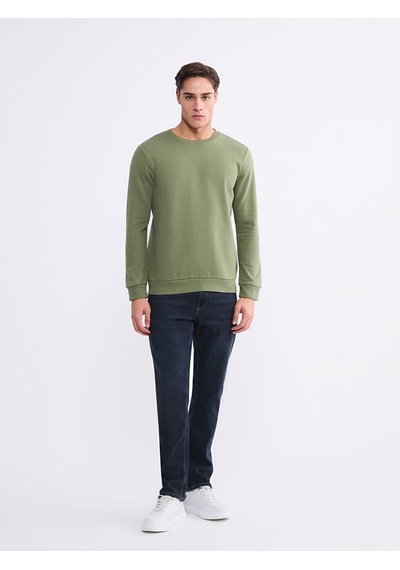 Lcwaıkıkı Basic Haki Bisiklet Yaka Erkek Kalın Sweatshirt