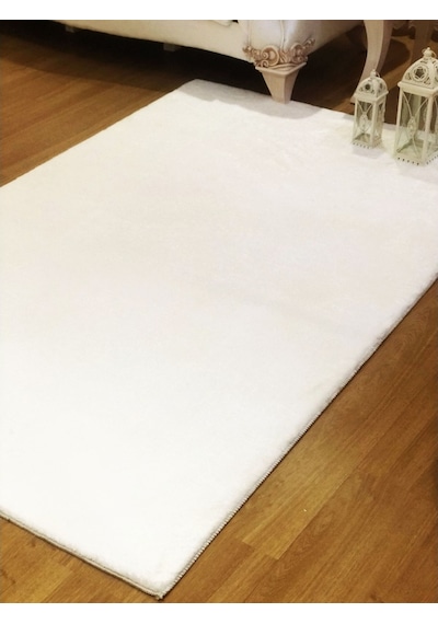 Kaymaz Taban Pofuduk Post Peluş Halı Beyaz-Antrasit-Vizon